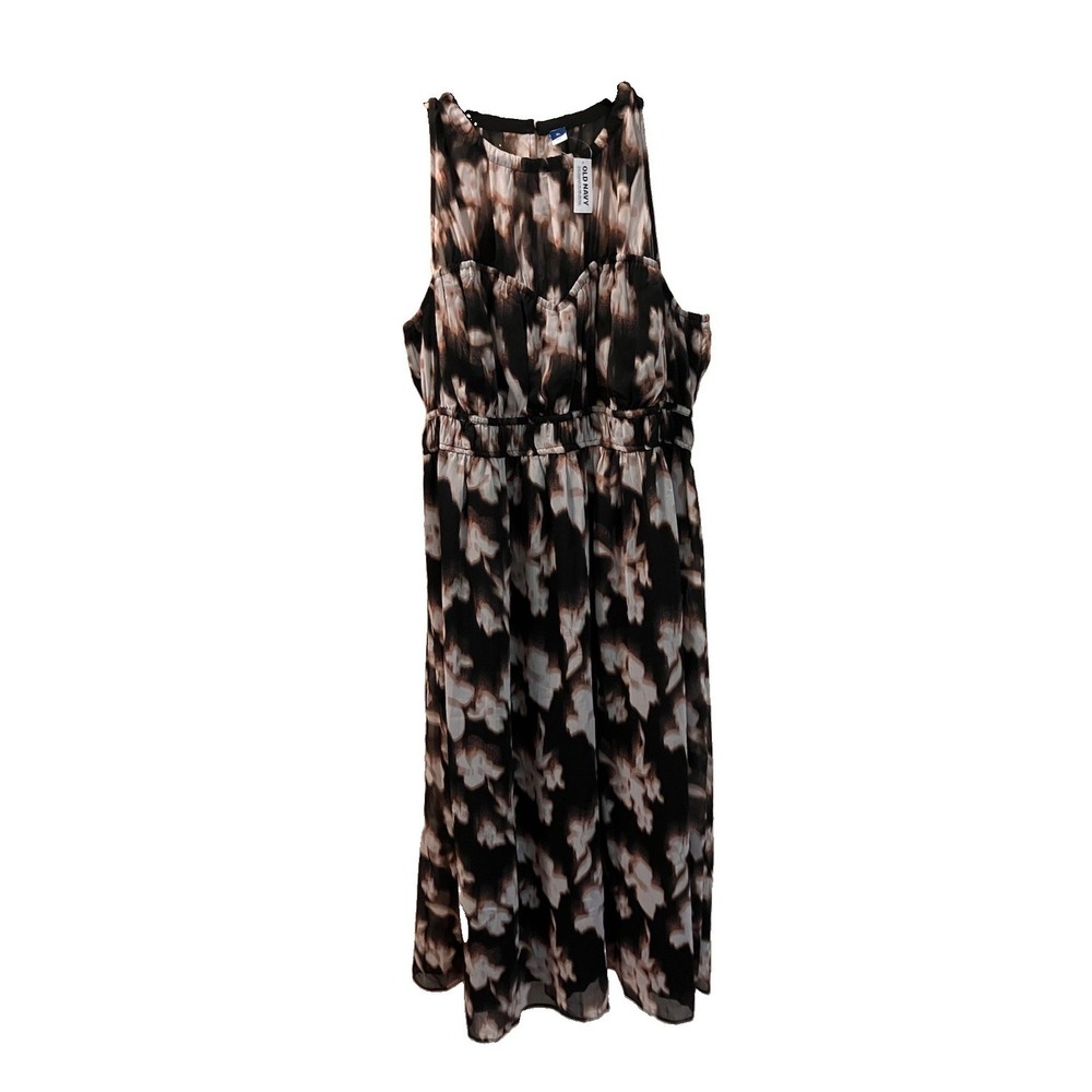 Old‎ Navy Maxi Dress XL Black Printed Chiffon Sleeveless NWT Flowy Wedding Event